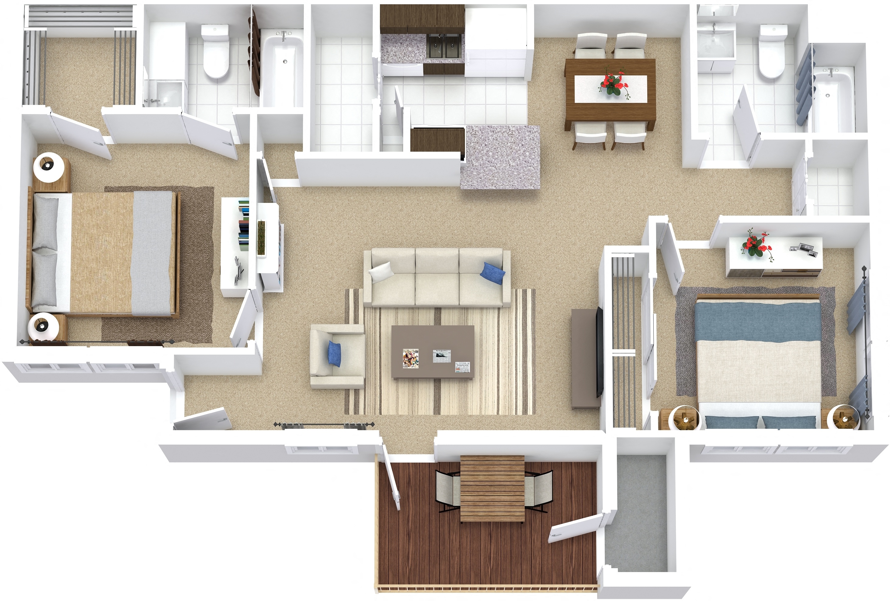 Floor plan for 2 beds, 2 baths, 1010 sqft